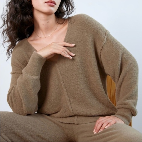 Wilfred Free Hush Knit Shitake V Neck Super Soft Slouchy Oversized Sweater XS - Picture 3 of 15